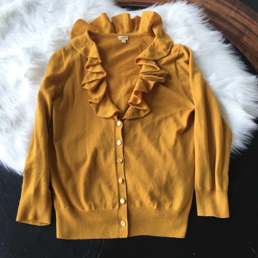 J Crew Ruffled Collar Cardigan 100% Merino Wool